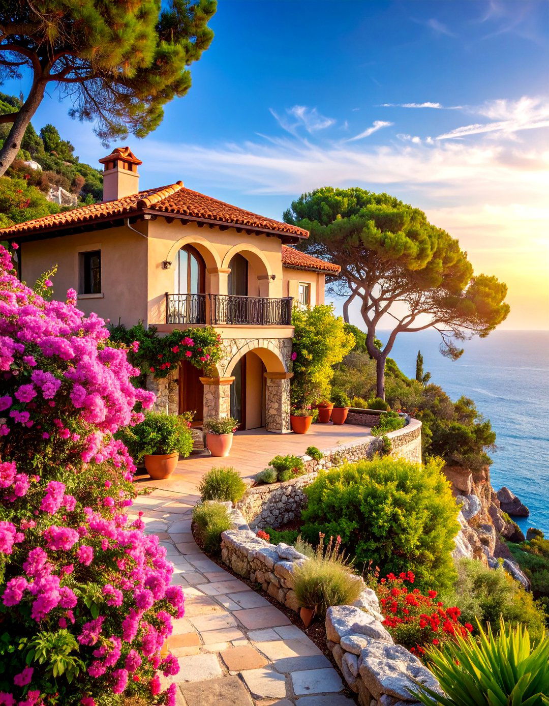 Mediterranean Clay Stucco with Terra Cotta Roof - 25 Home Designs Using Natural Clay Siding Colors