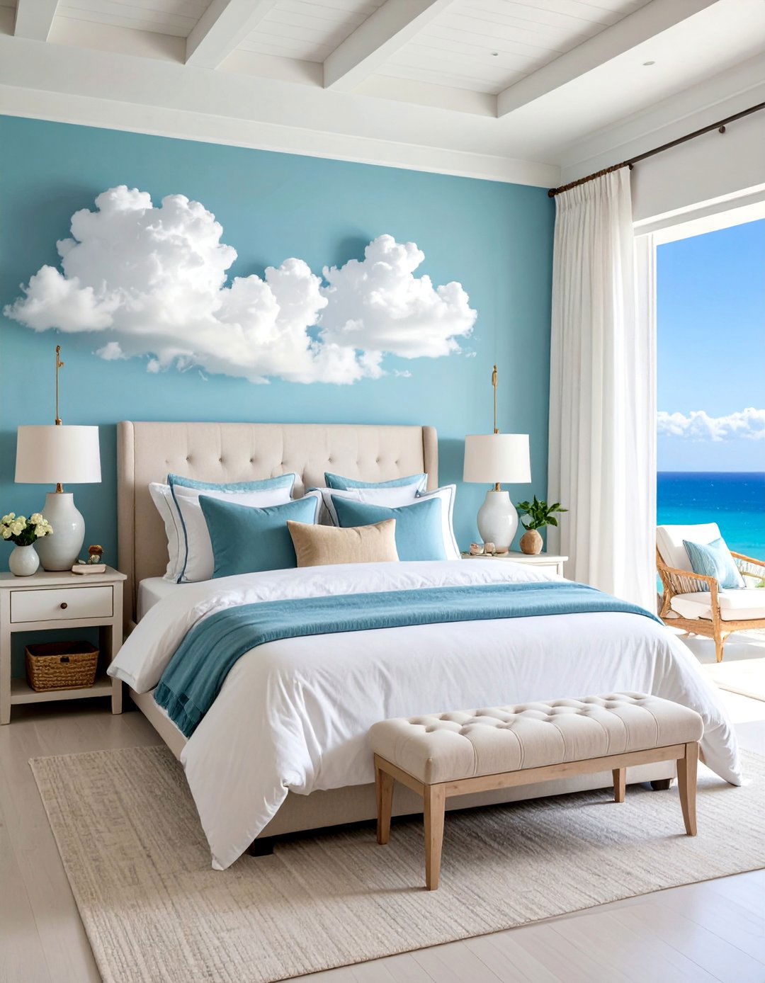 Mediterranean Cloud Bedroom with Ocean Inspired Blues - 25 Cloud-Themed Bedroom Ideas