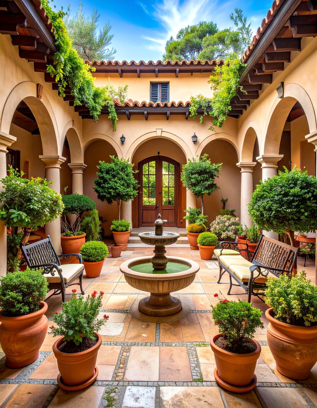 Mediterranean Coastal Back Porch with Stone Features - 25 Back Porch Ideas