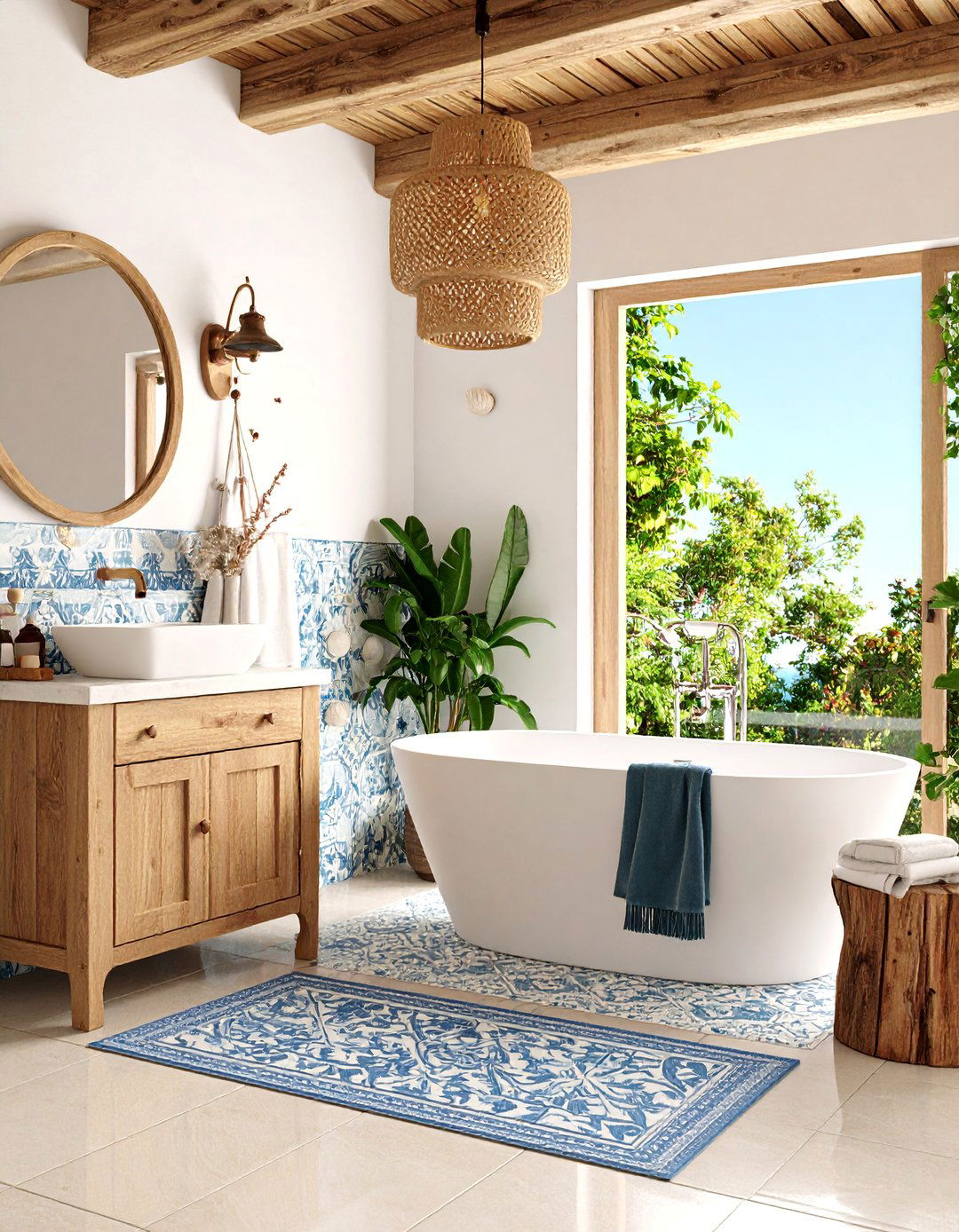 Mediterranean Coastal Bathroom with Tile Mosaics - 25 Eclectic Bathroom Ideas