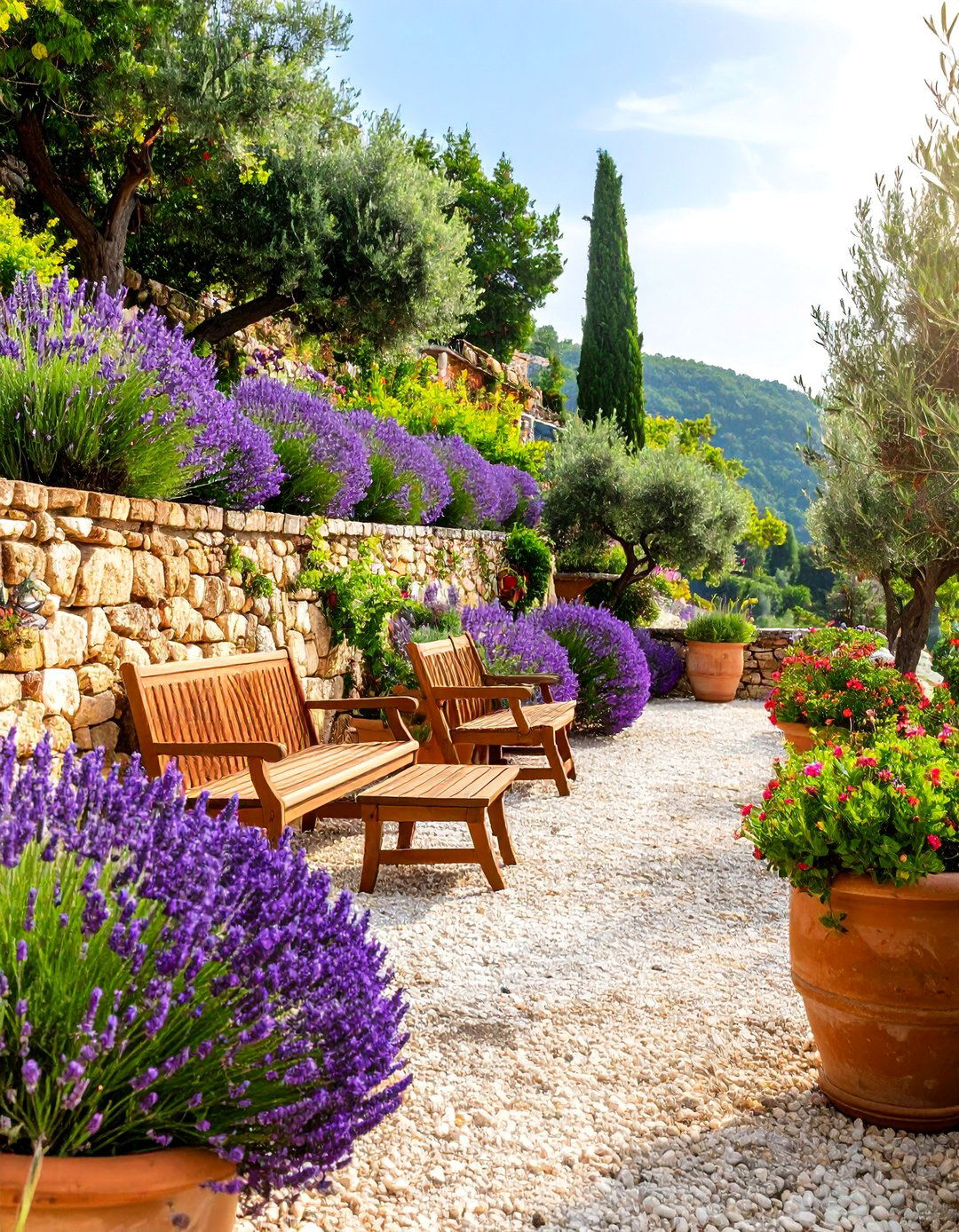 Mediterranean Coastal Garden with Lavender and Olive Trees - 25 Coastal Garden Ideas