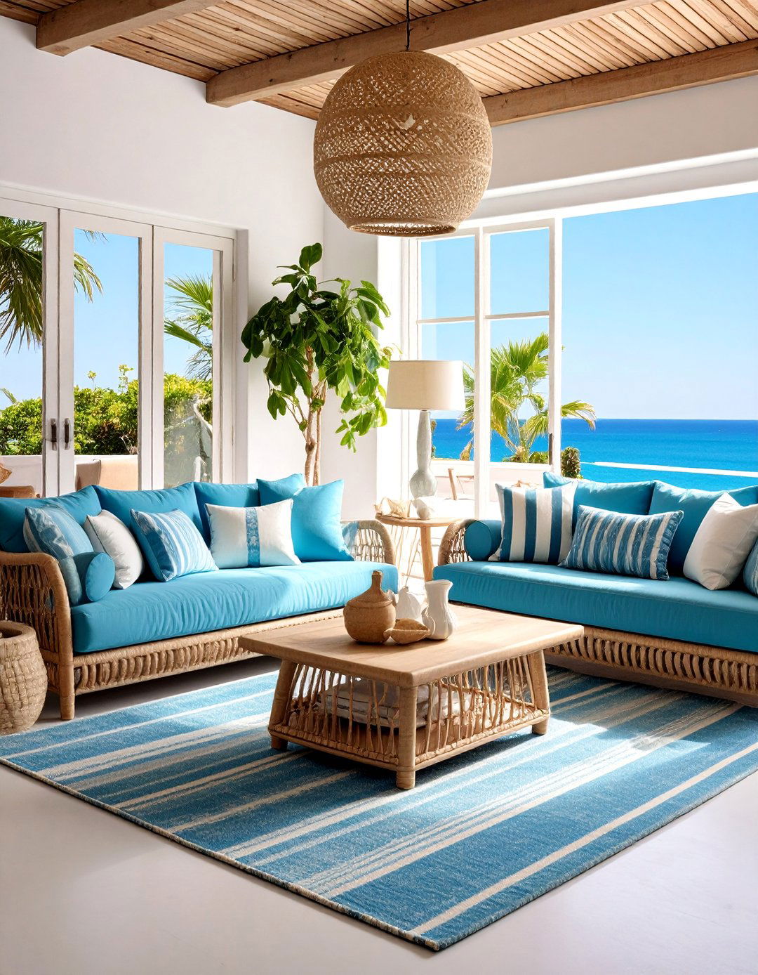 Mediterranean Coastal Living Room with Sea Inspired Blues - 25 Gypsy Bohemian Living Room Ideas