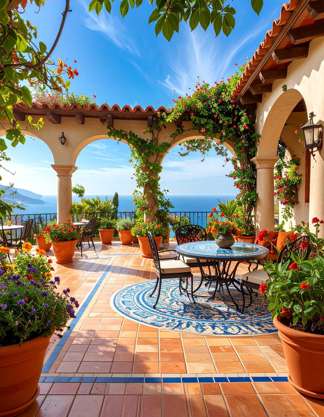 Mediterranean Coastal Patio with Terra Cotta Elements - 25 Tropical Patio Ideas