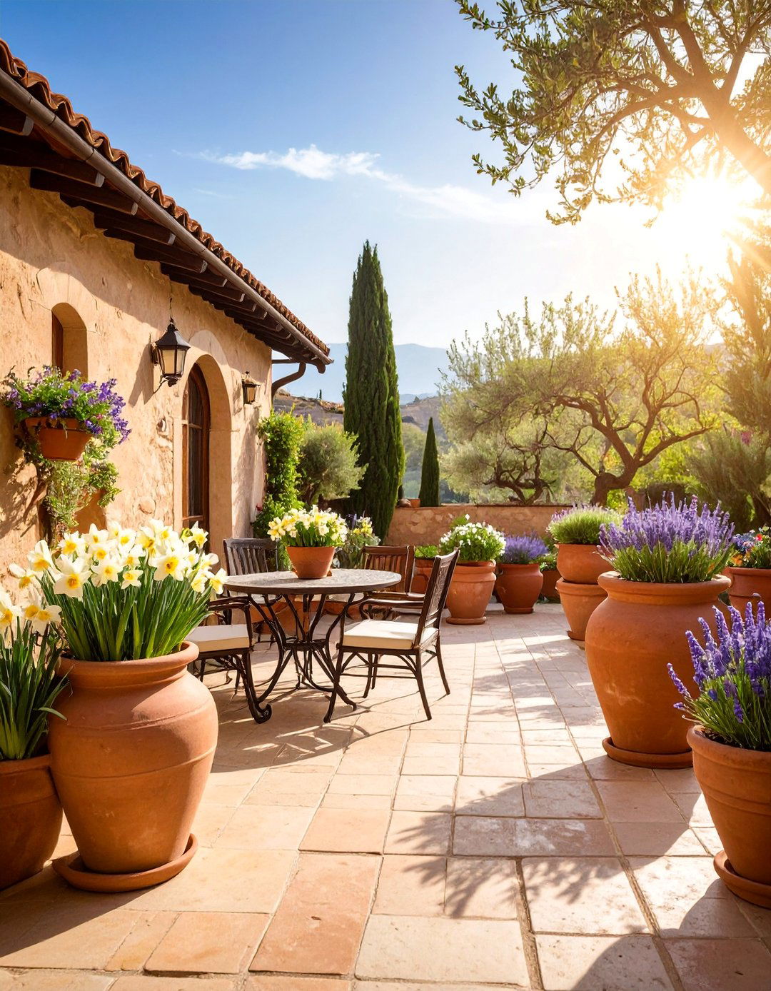Mediterranean Courtyard Daffodil Display - 25 Daffodil Garden Ideas