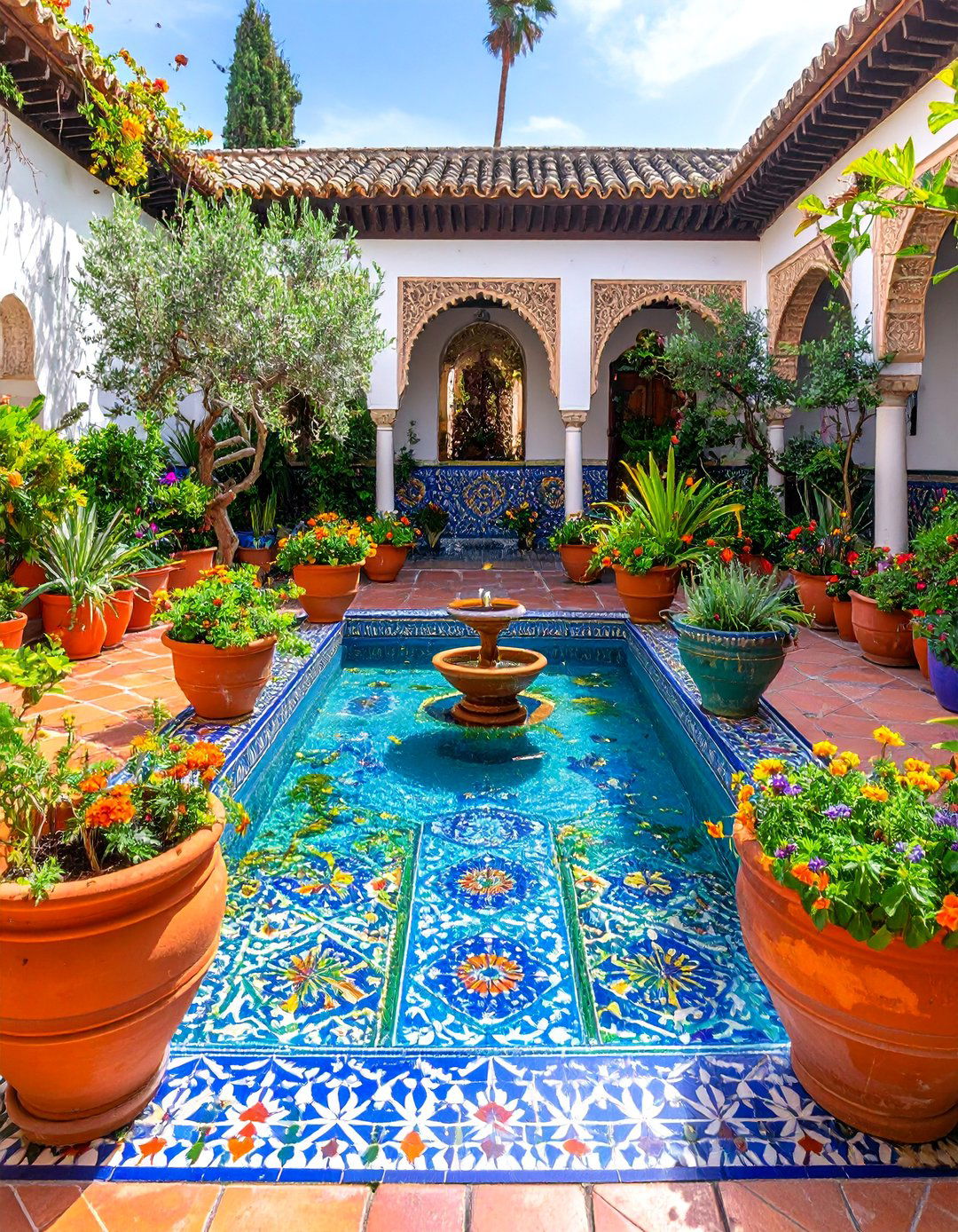 Mediterranean Courtyard Duck Pond with Tile Accents - 25 Duck Pond Ideas