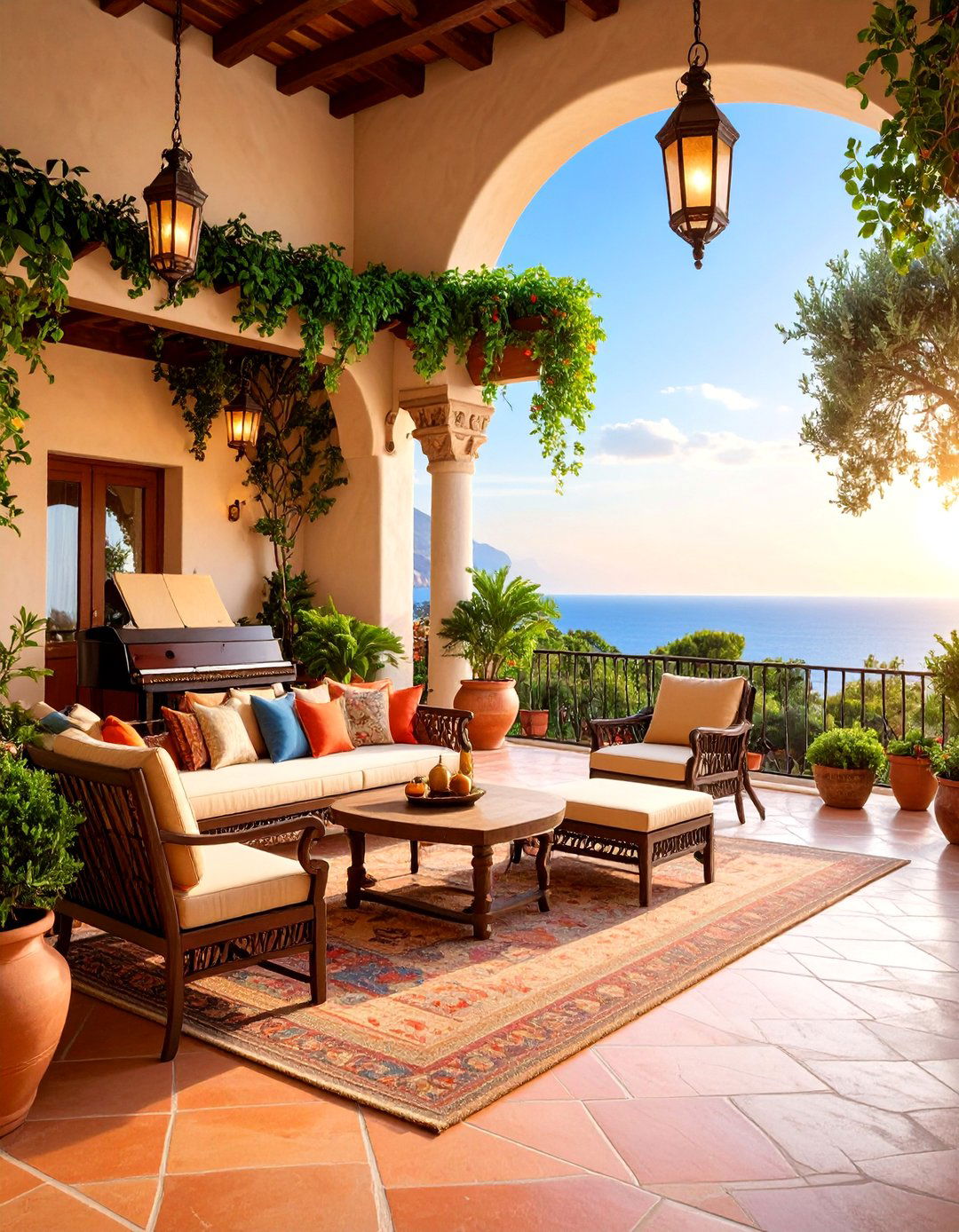 Mediterranean Courtyard Music Space with Tile Accents - 25 Music Room Ideas