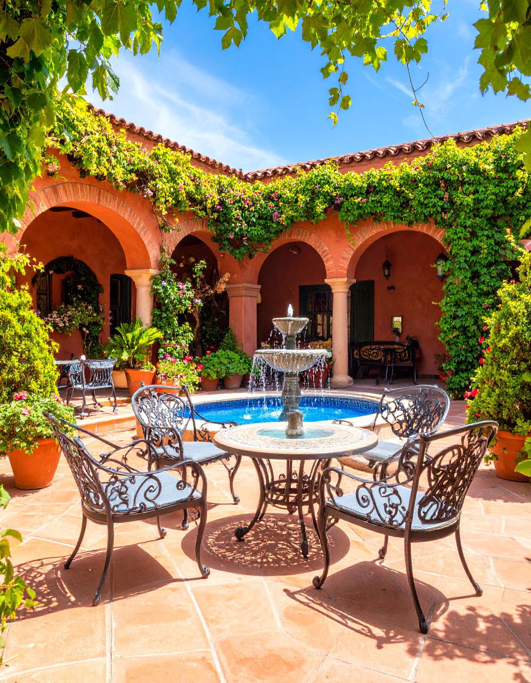 Mediterranean Courtyard Three Season Porch with Terra Cotta - 25 Three Season Porch Ideas