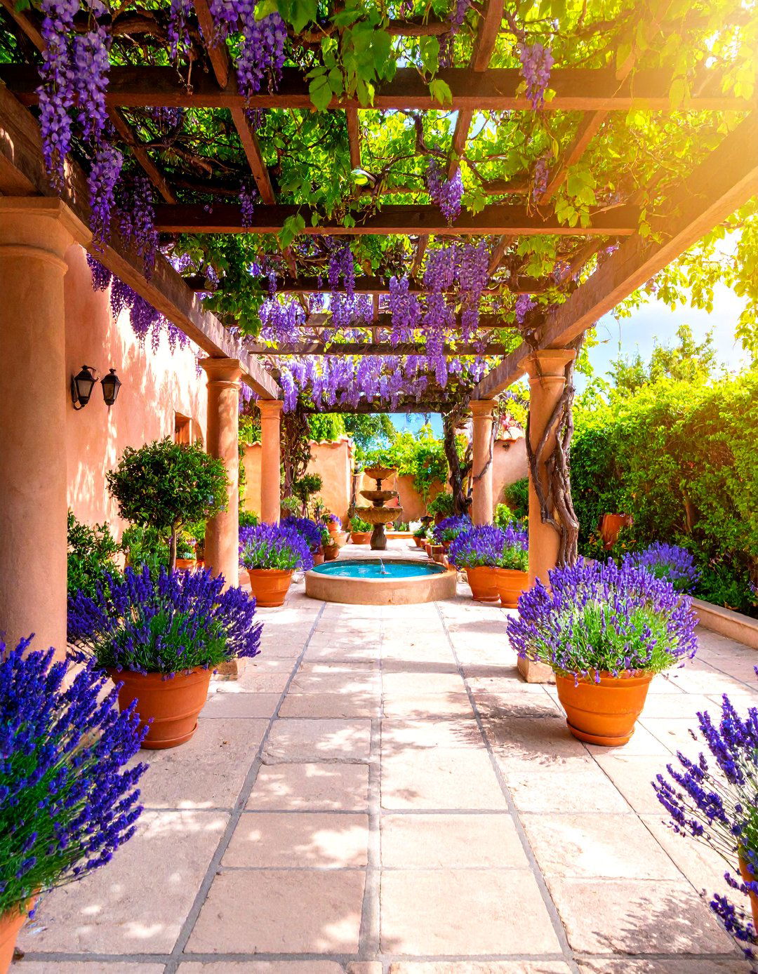 Mediterranean Courtyard with Drought Resistant Plants - 25 Landscaping Ideas