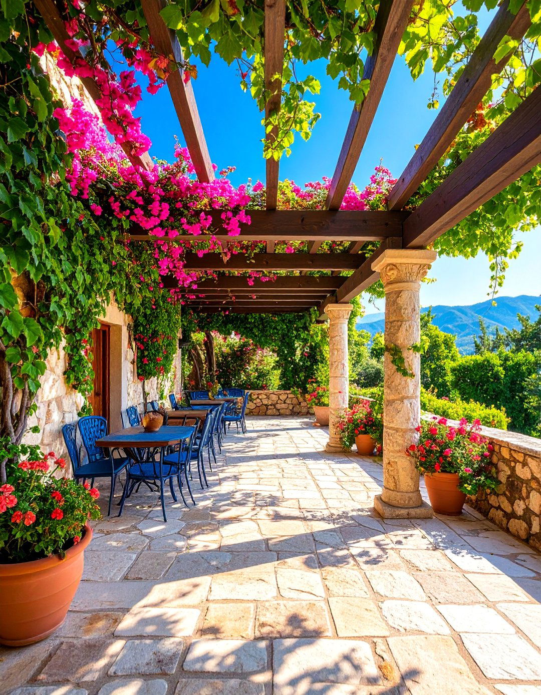 Mediterranean Courtyard with Pergola Cover - 25 Patio Enclosure Ideas