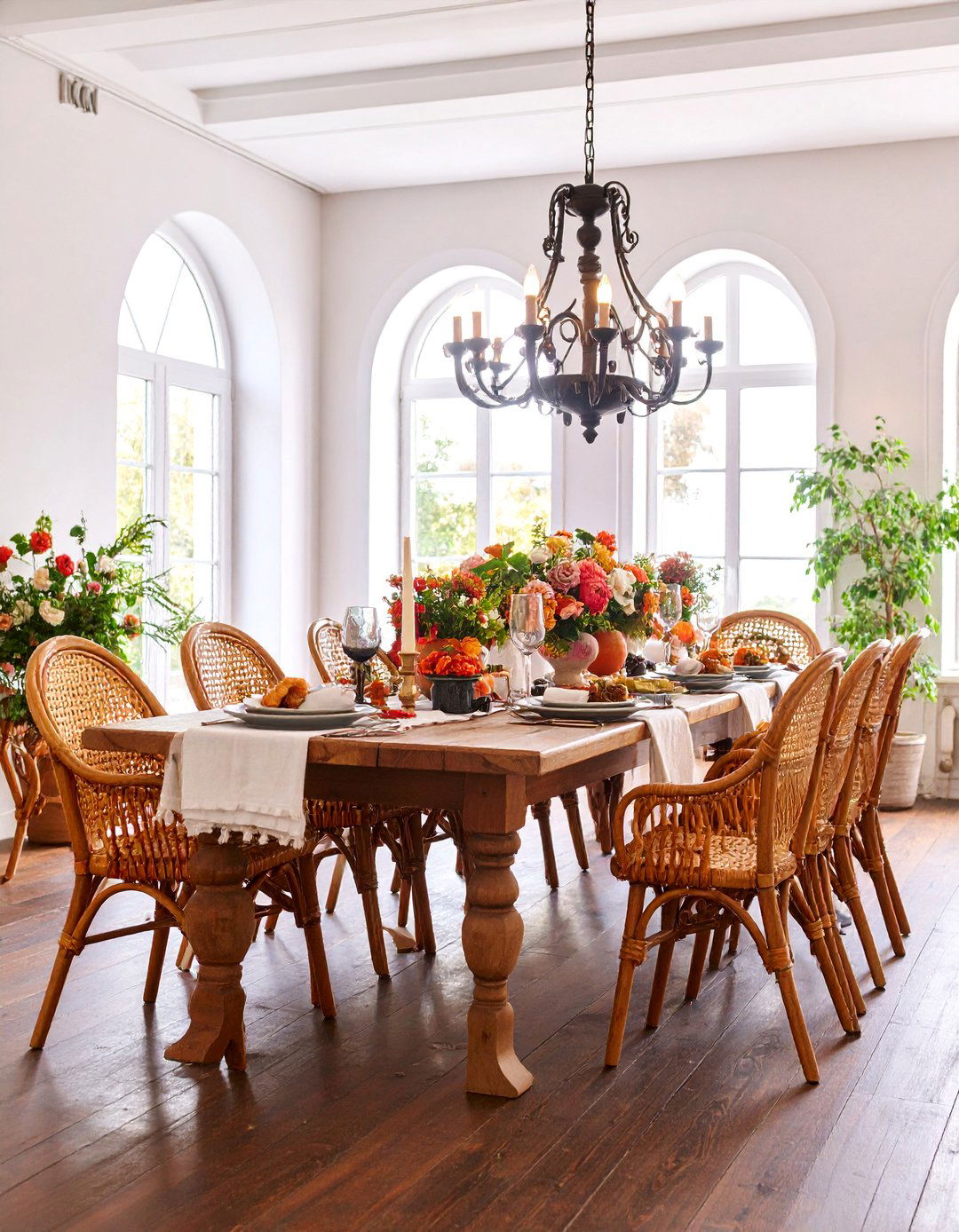 Mediterranean Dark Wood Floor Dining Room with Warm Earth Tones - 25 dark wood floor dining room ideas