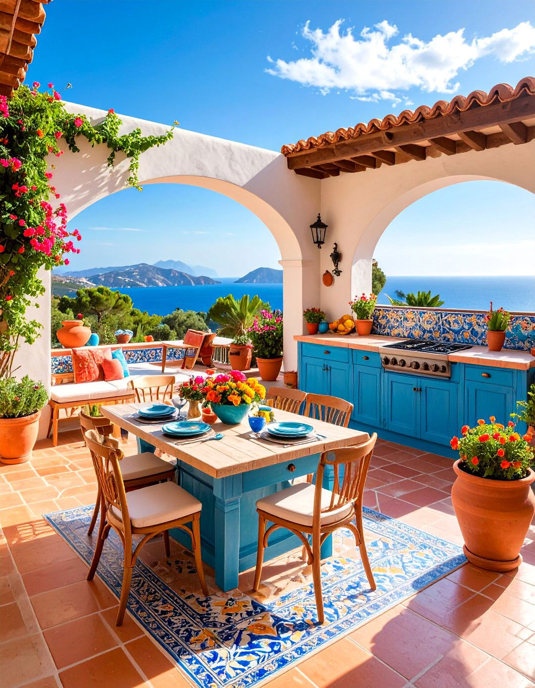 Mediterranean Deck Kitchen with Tile Features - 25 Outdoor Kitchen on Deck