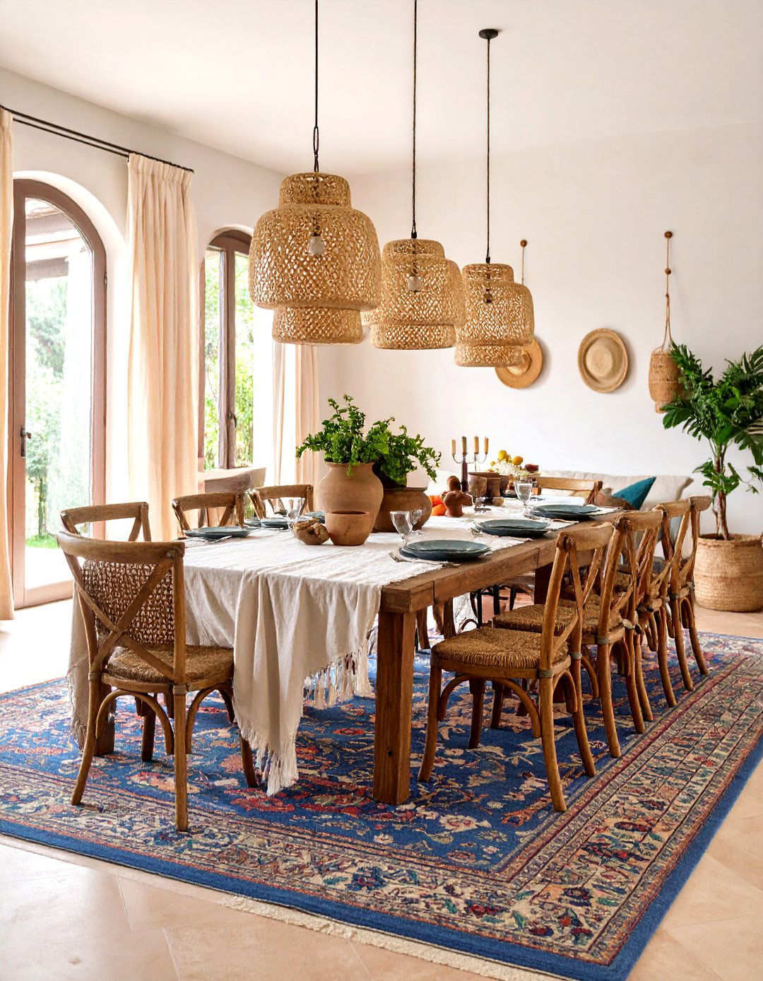 Mediterranean Dining Room with Terracotta Toned Carpet - 25 Carpeted Dining Room Ideas