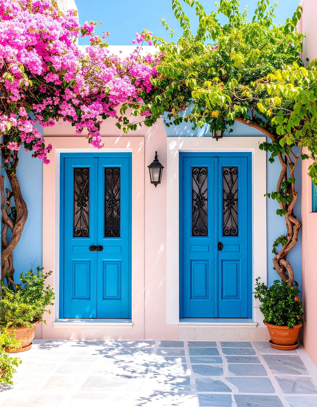 Mediterranean Double Doors with Wrought Iron Inserts - 25 Double Front Door Ideas