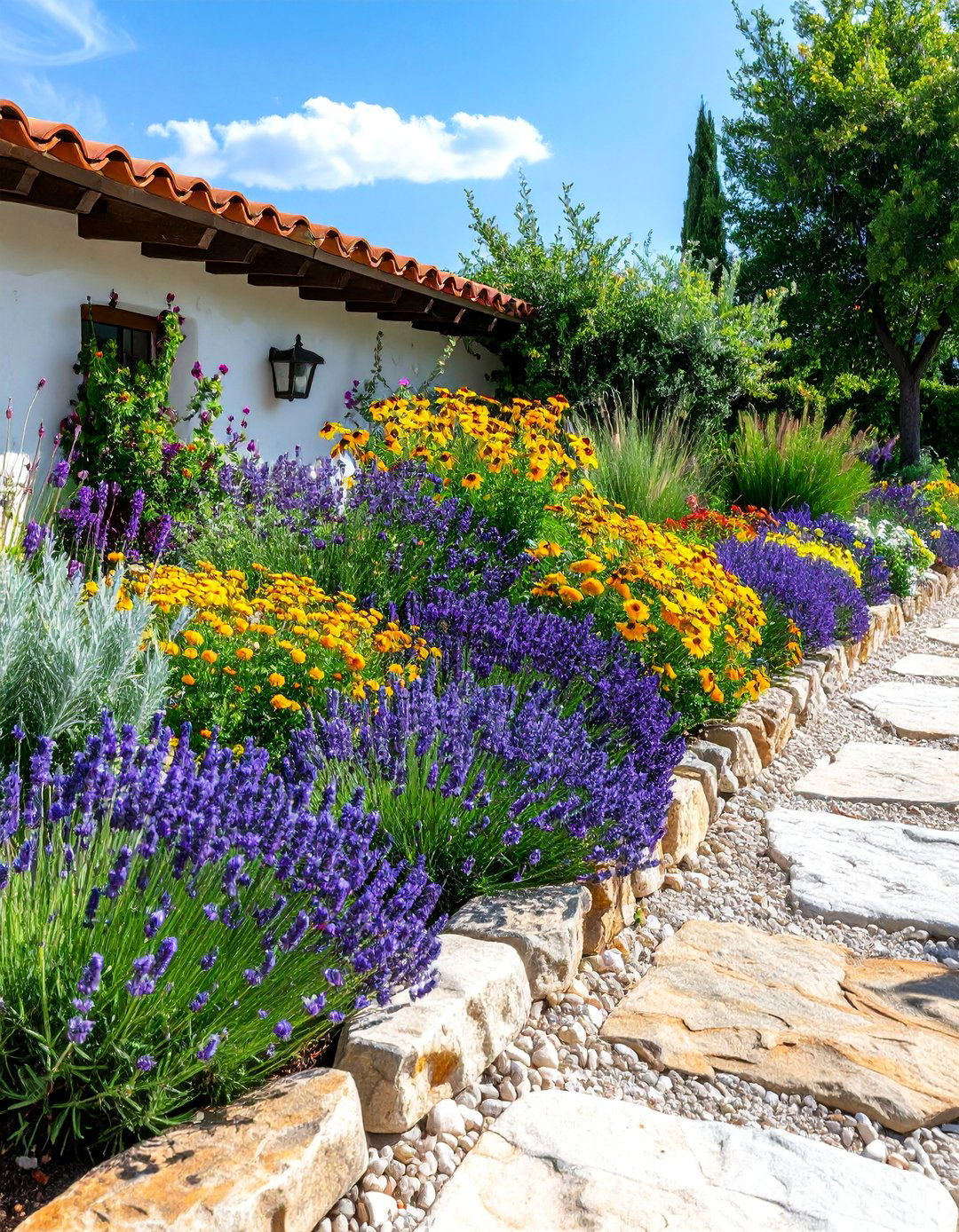 Mediterranean Drought Tolerant Perennial Border - 25 Perennial Flower Bed Ideas