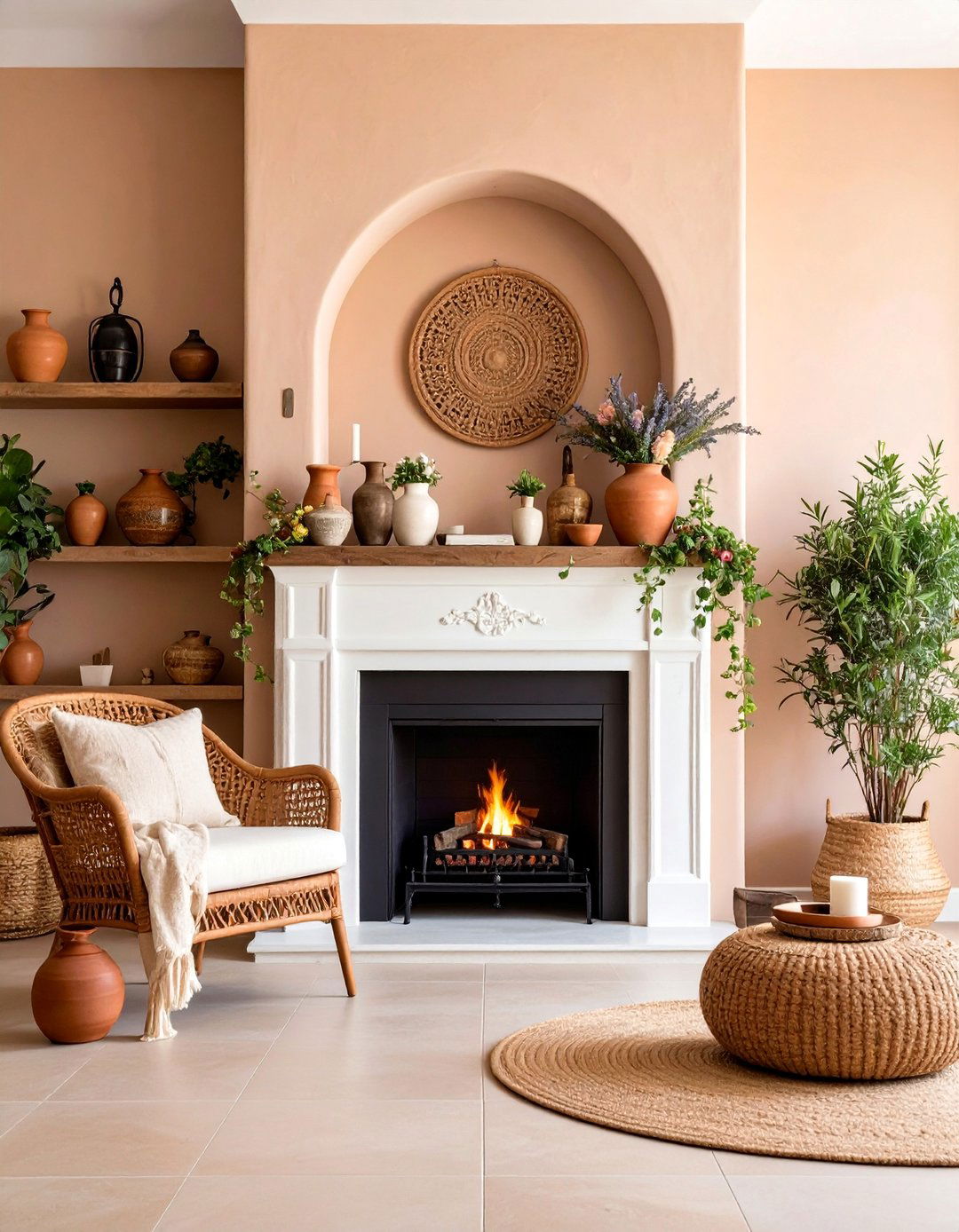 Mediterranean Fireplace with Warm Earth Tones and Textured Finishes - 25 Fireplace Decor Ideas