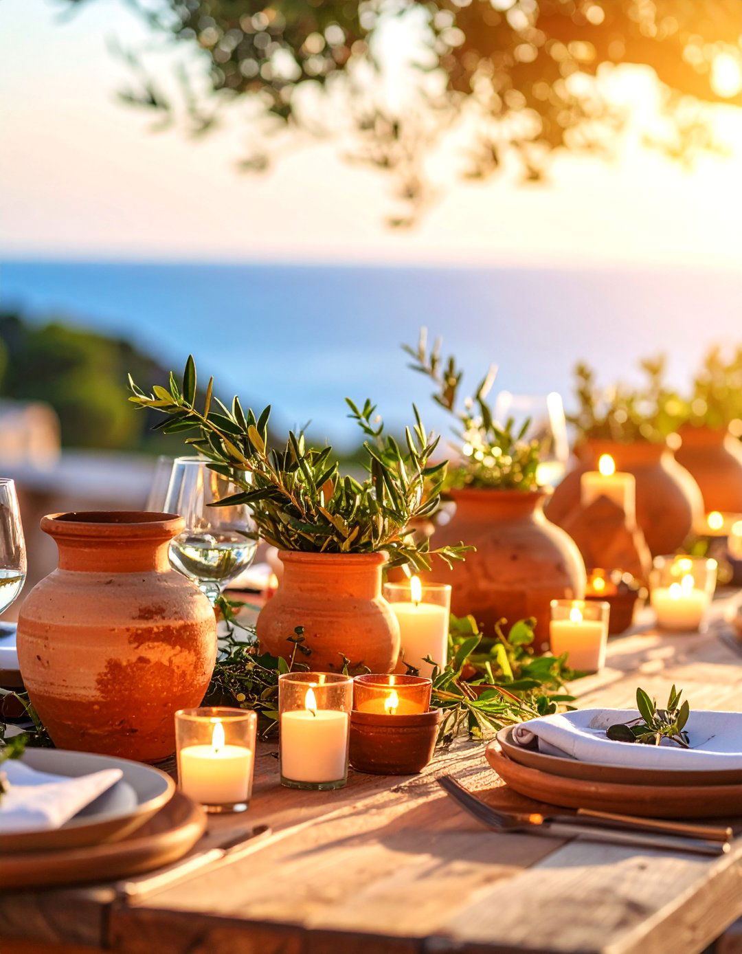 Mediterranean Floating Centerpiece with Olive Branches and Herbs - 25 Floating Wedding Centerpiece Ideas