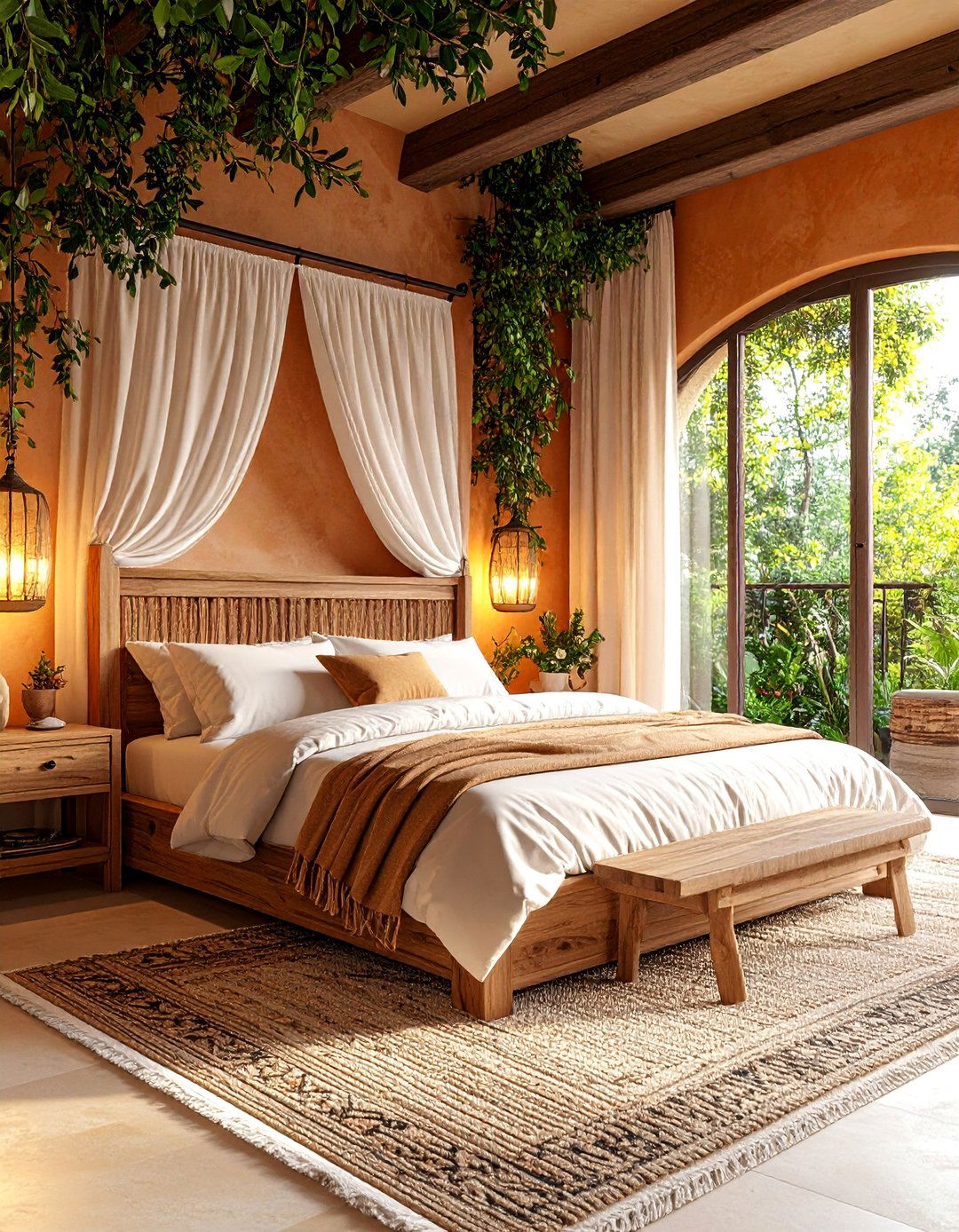 Mediterranean Forest Bedroom with Olive Wood Features - 25 Forest Themed Bedroom Ideas