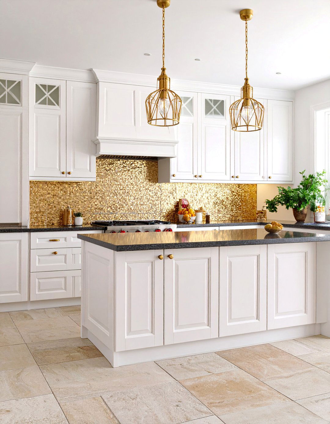 Mediterranean Gold Tile Feature Kitchen - 25 black white and gold kitchen ideas