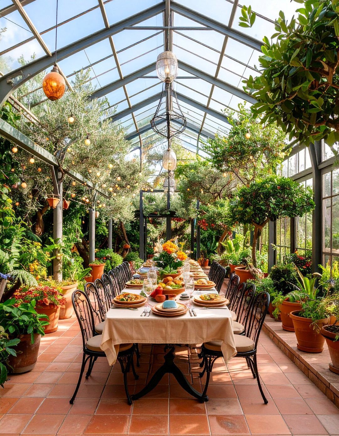 Mediterranean Greenhouse Dining Oasis - 25 Greenhouse Dining Room Ideas
