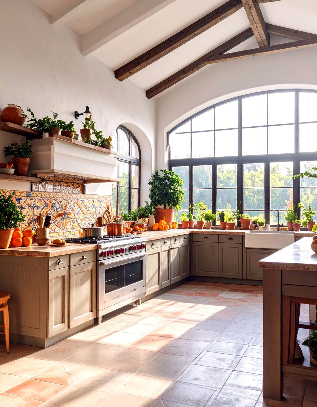 Mediterranean Greenhouse Kitchen with Terra Cotta Warmth - 25 Greenhouse Kitchen Design Ideas