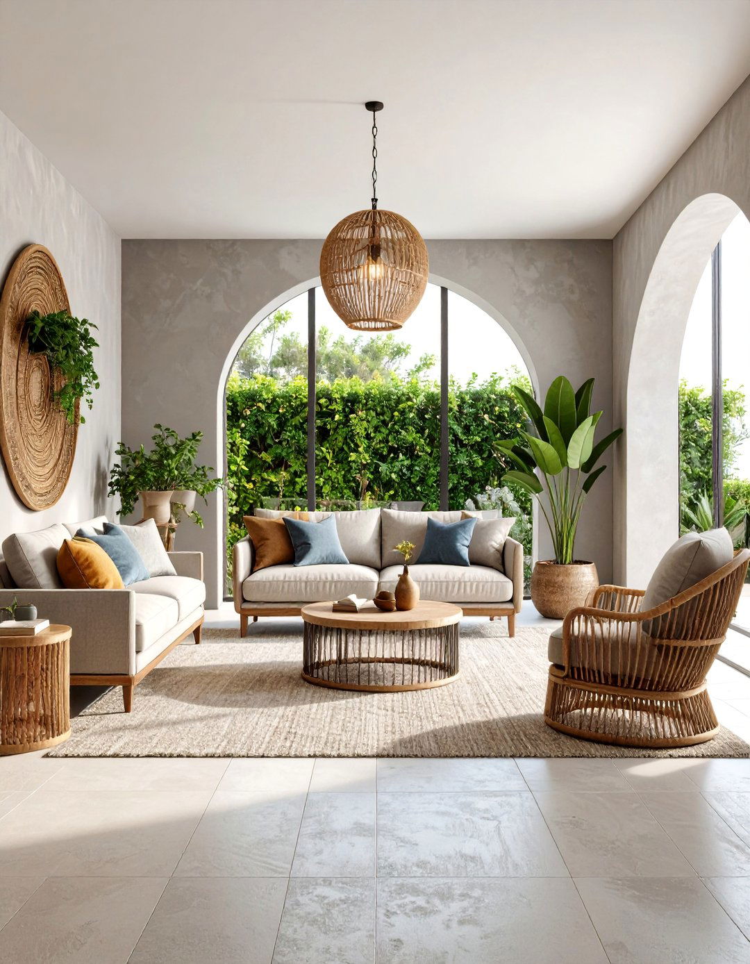 Mediterranean Grey and White Living Room with Textural Stone Accents - 25 Grey and White Living Room Ideas