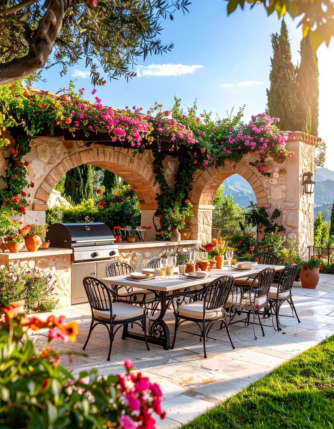 Mediterranean Grill Station with Arched Stone Features - 25 Grill Station Ideas