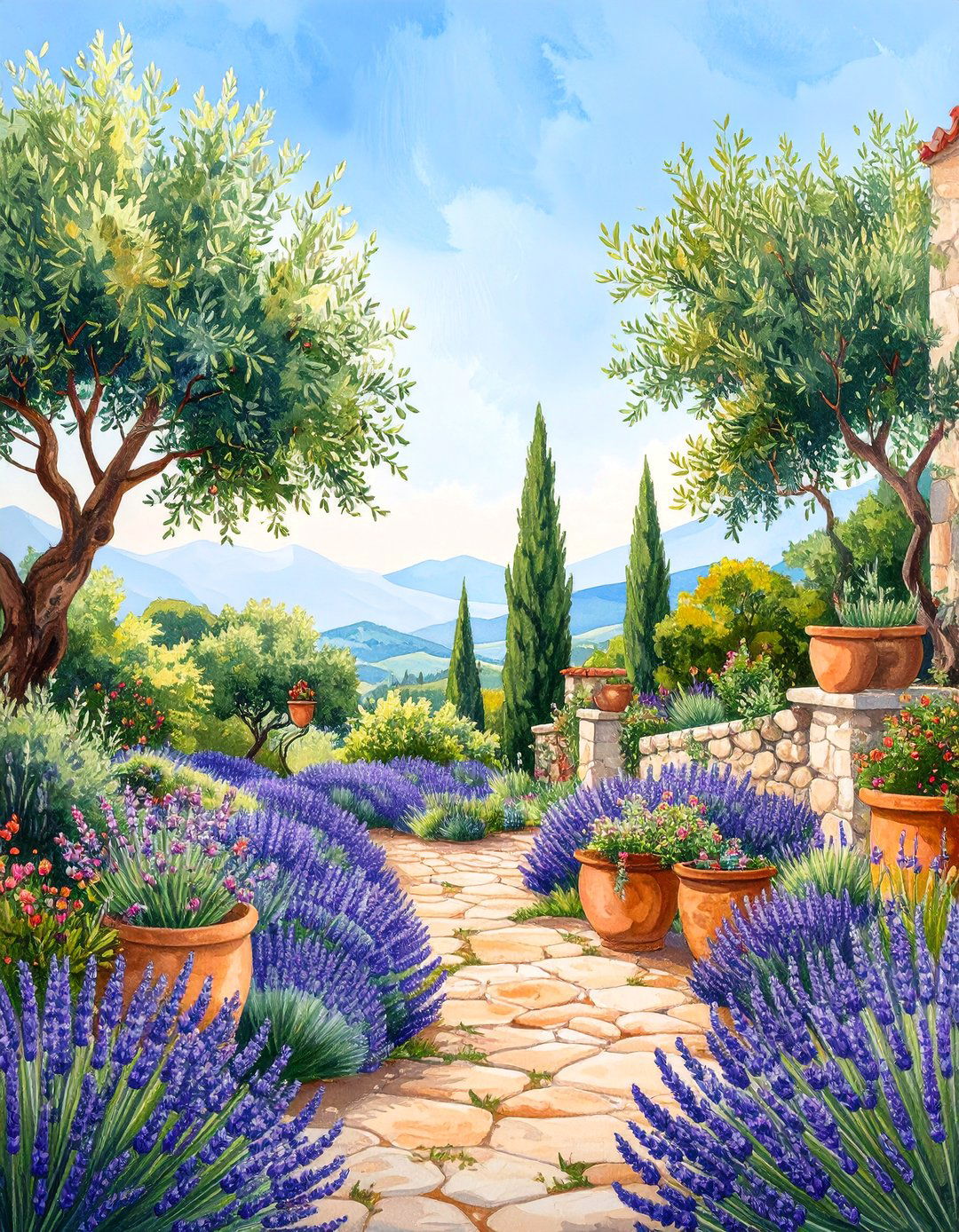Mediterranean Herb Garden Mural with Stone Walls - 25 Garden Mural Ideas