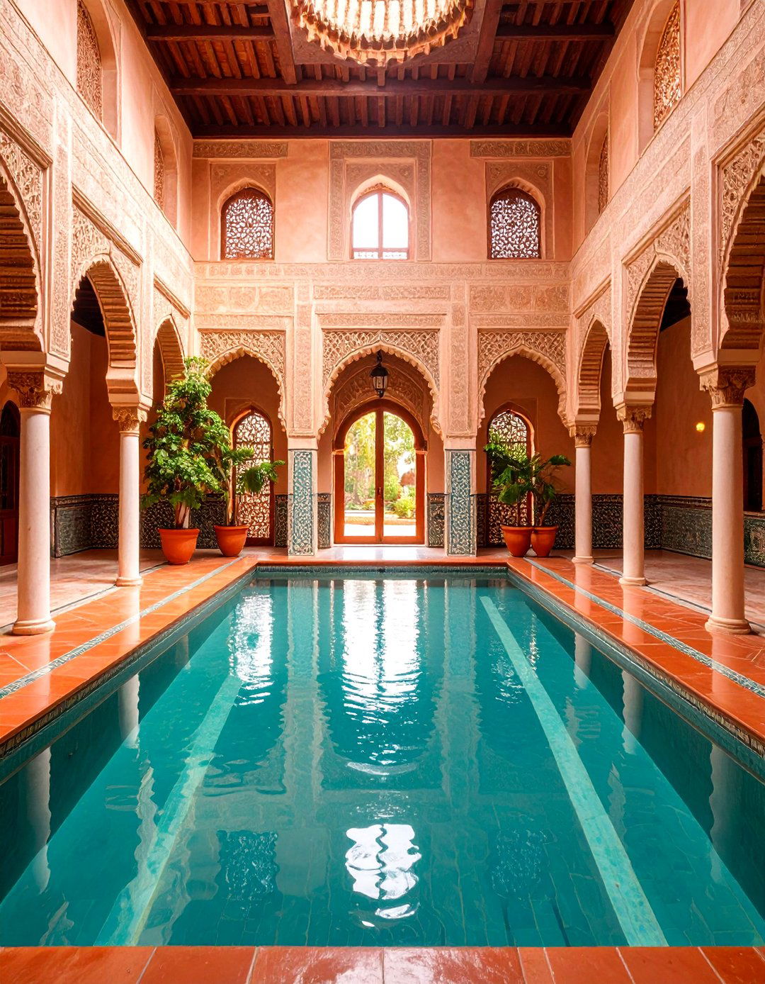 Mediterranean Indoor Pool with Terracotta Accents - 25 Indoor Pool Ideas