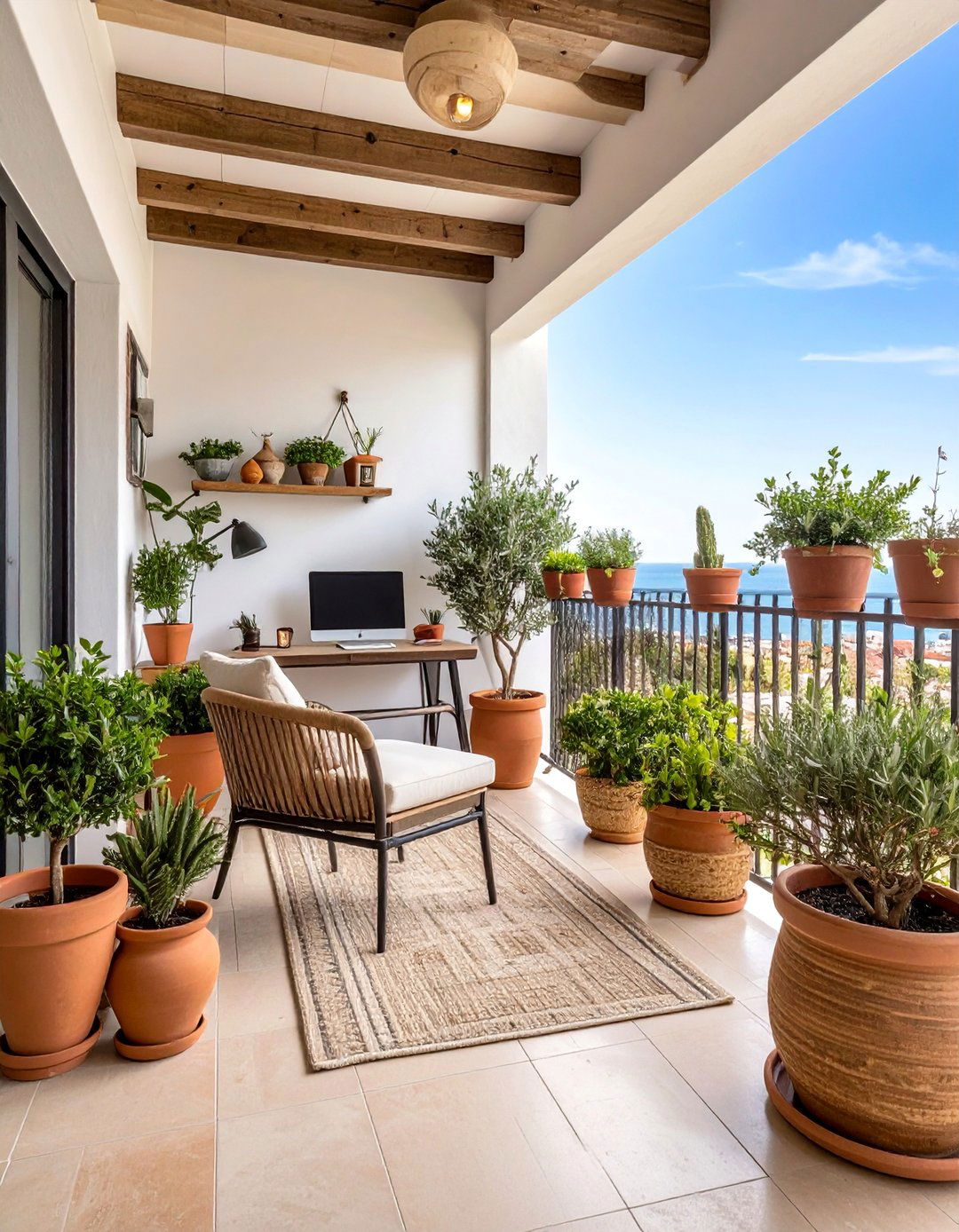Mediterranean Inspired Balcony Office with Terracotta Accents - 25 Balcony Office Ideas