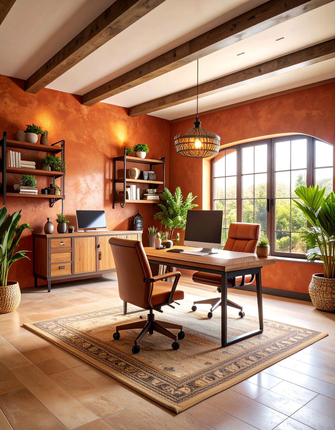 Mediterranean Inspired Basement Office Haven - 25 basement office ideas