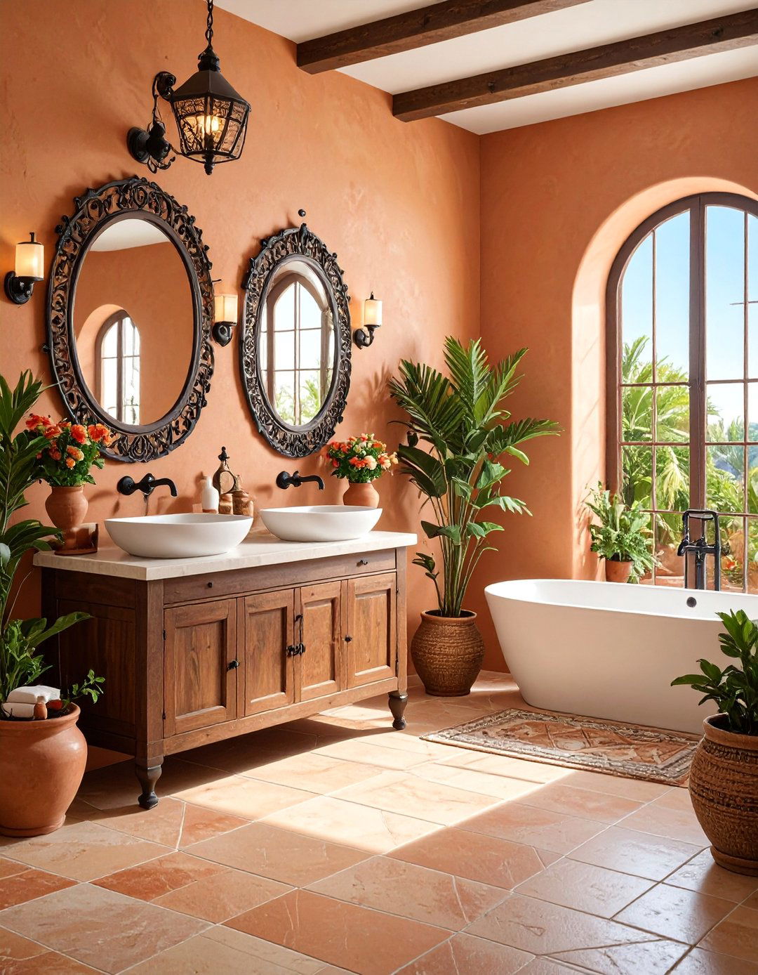 Mediterranean Inspired Bathroom with Black Wrought Iron - 25 Bathroom With Black Fixtures
