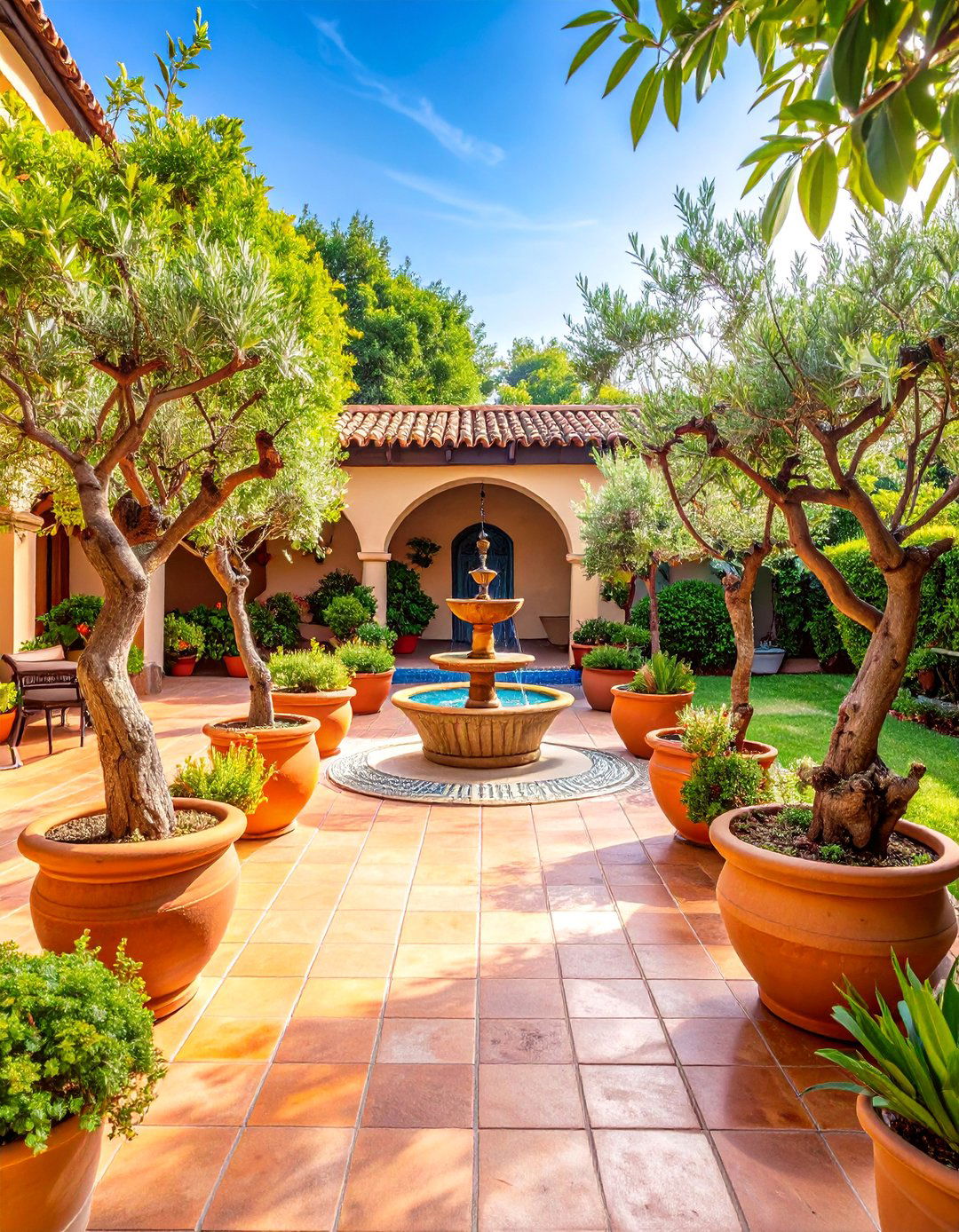 Mediterranean Inspired Courtyard with Stone Features - 25 Large Backyard Ideas