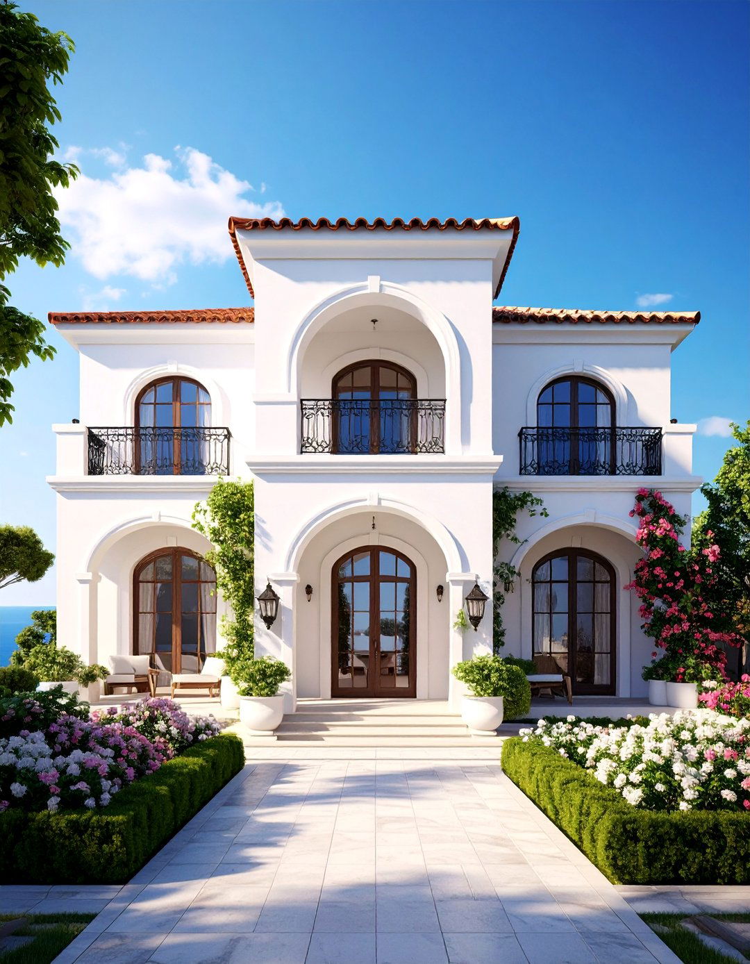 Mediterranean Inspired White Stucco Villa - 25 White Siding House Designs