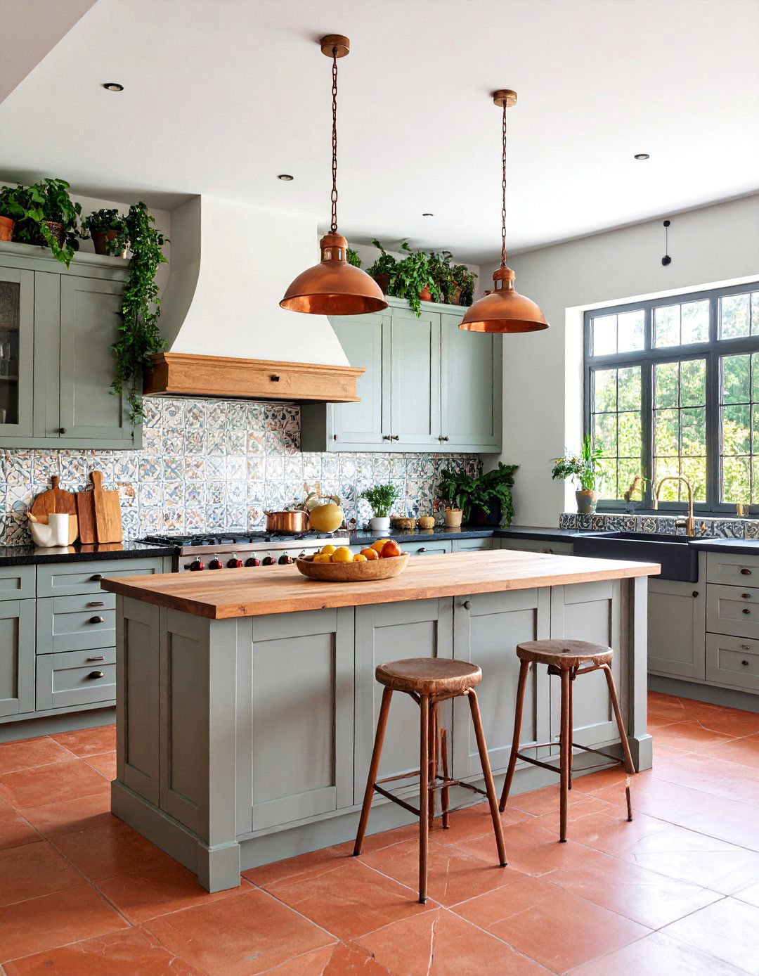 Mediterranean Kitchen with Antiqued Gray Cabinets - 25 Kitchen With Gray Cabinets And Black Countertops Ideas