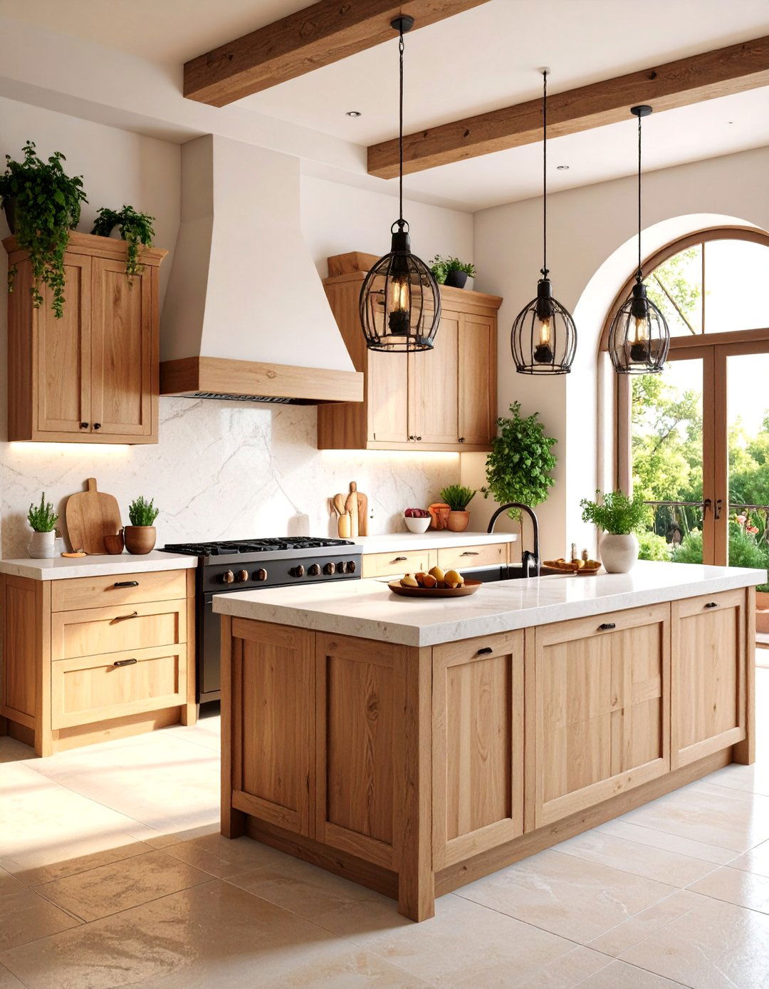 Mediterranean Kitchen with Black Range and Warm Wood - 25 Kitchen With Black Appliances