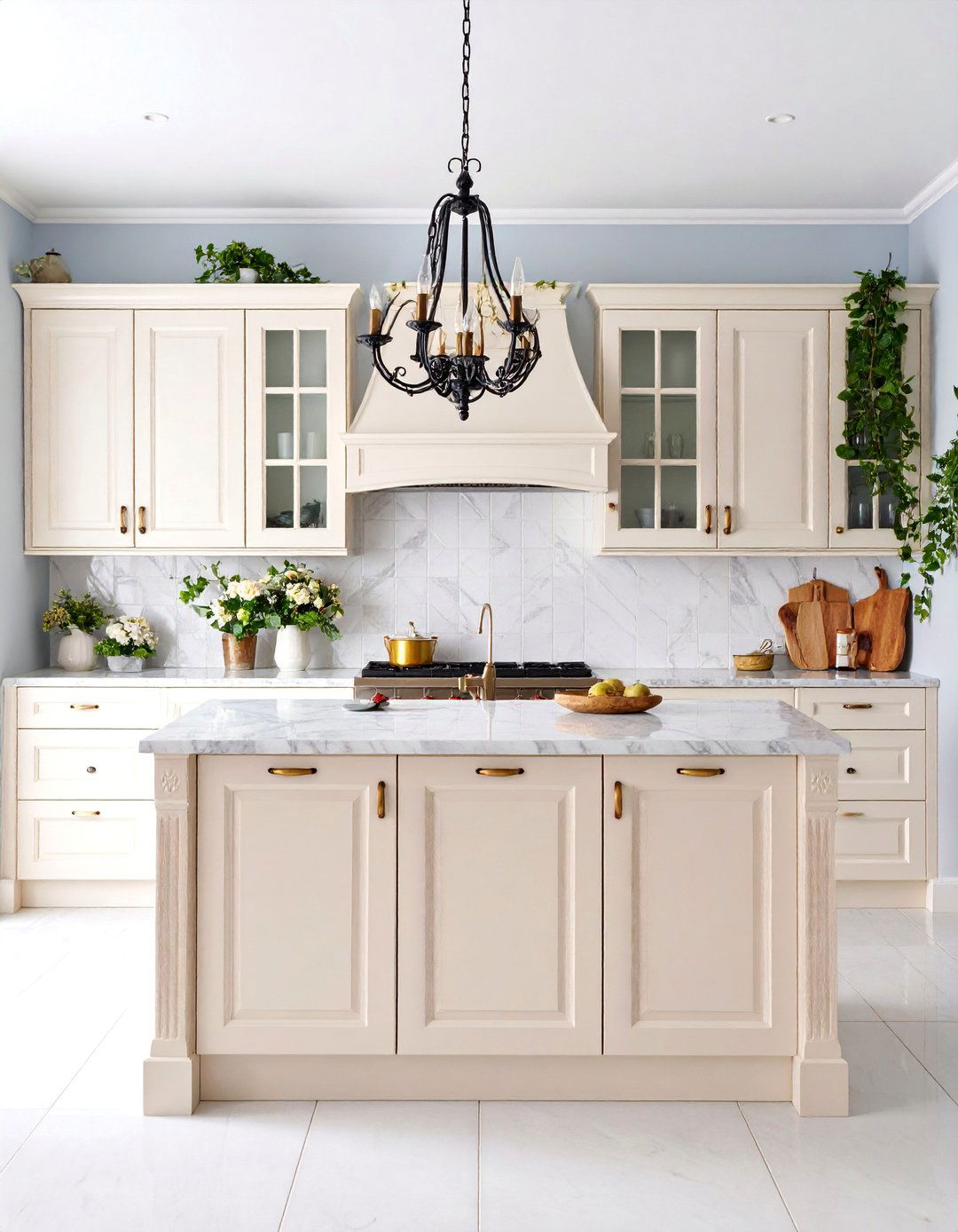 Mediterranean Kitchen with Curved Hardware - 25 White Kitchen Cabinets With Black Hardware