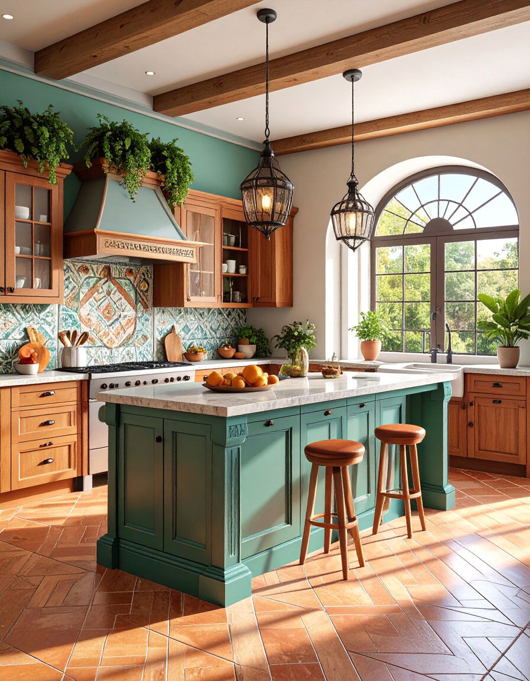 Mediterranean Kitchen with Green Marble Island Countertop - 25 Kitchen With Green Countertops Ideas