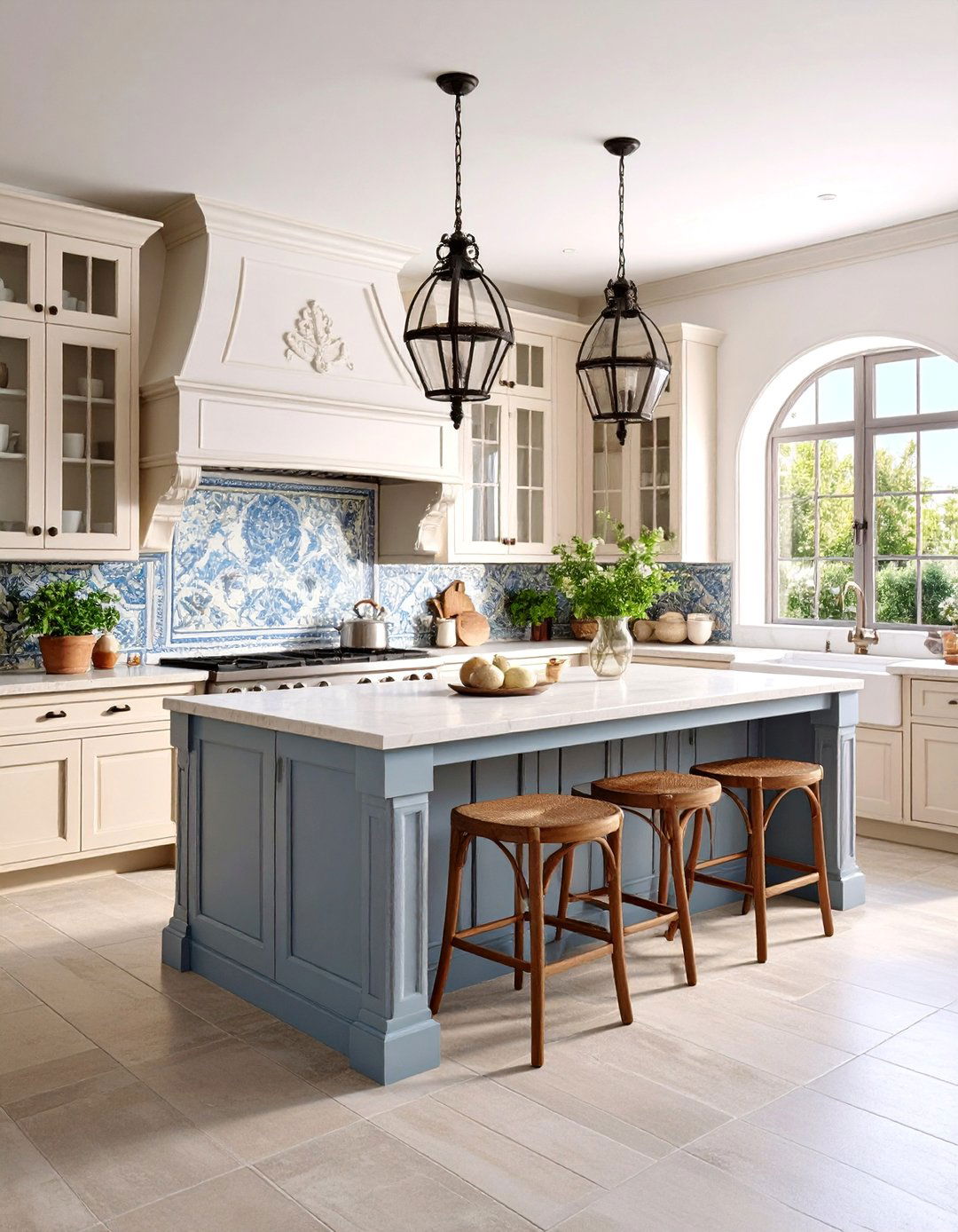 Mediterranean Kitchen with Grey Travertine Floors - 25 Kitchens With Grey Floors