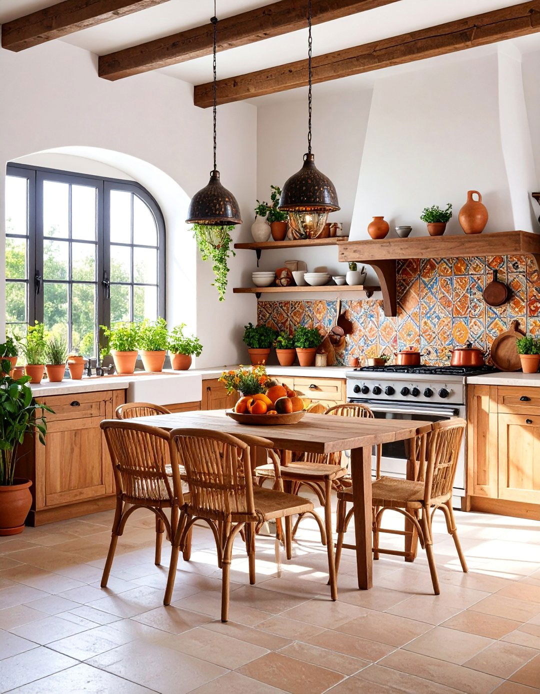 Mediterranean Kitchen with Terracotta and Natural Wood Elements - 25 Eat in Kitchen Ideas