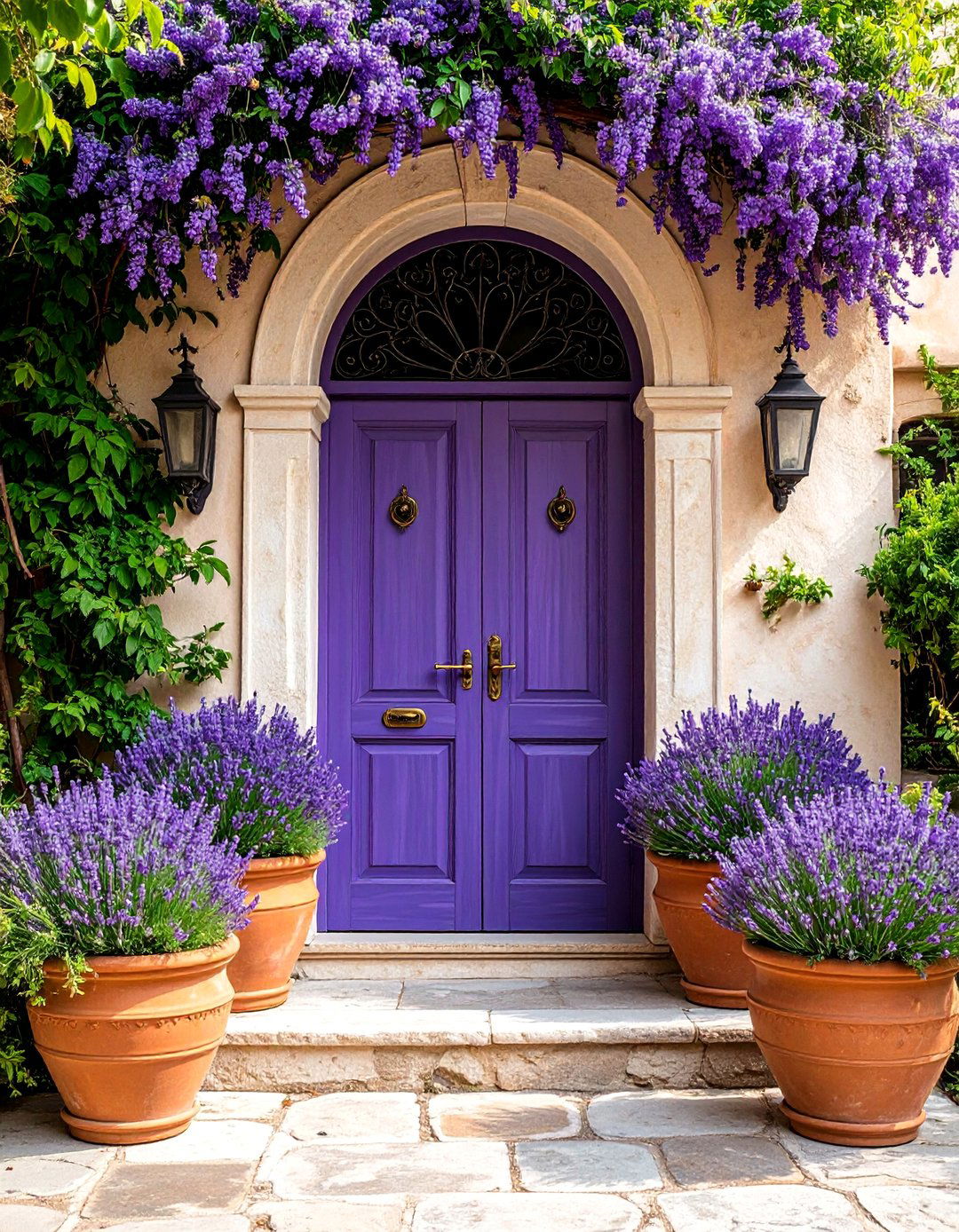 Mediterranean Lavender Door with Terra Cotta Surroundings - 25 Lavender Front Door Ideas