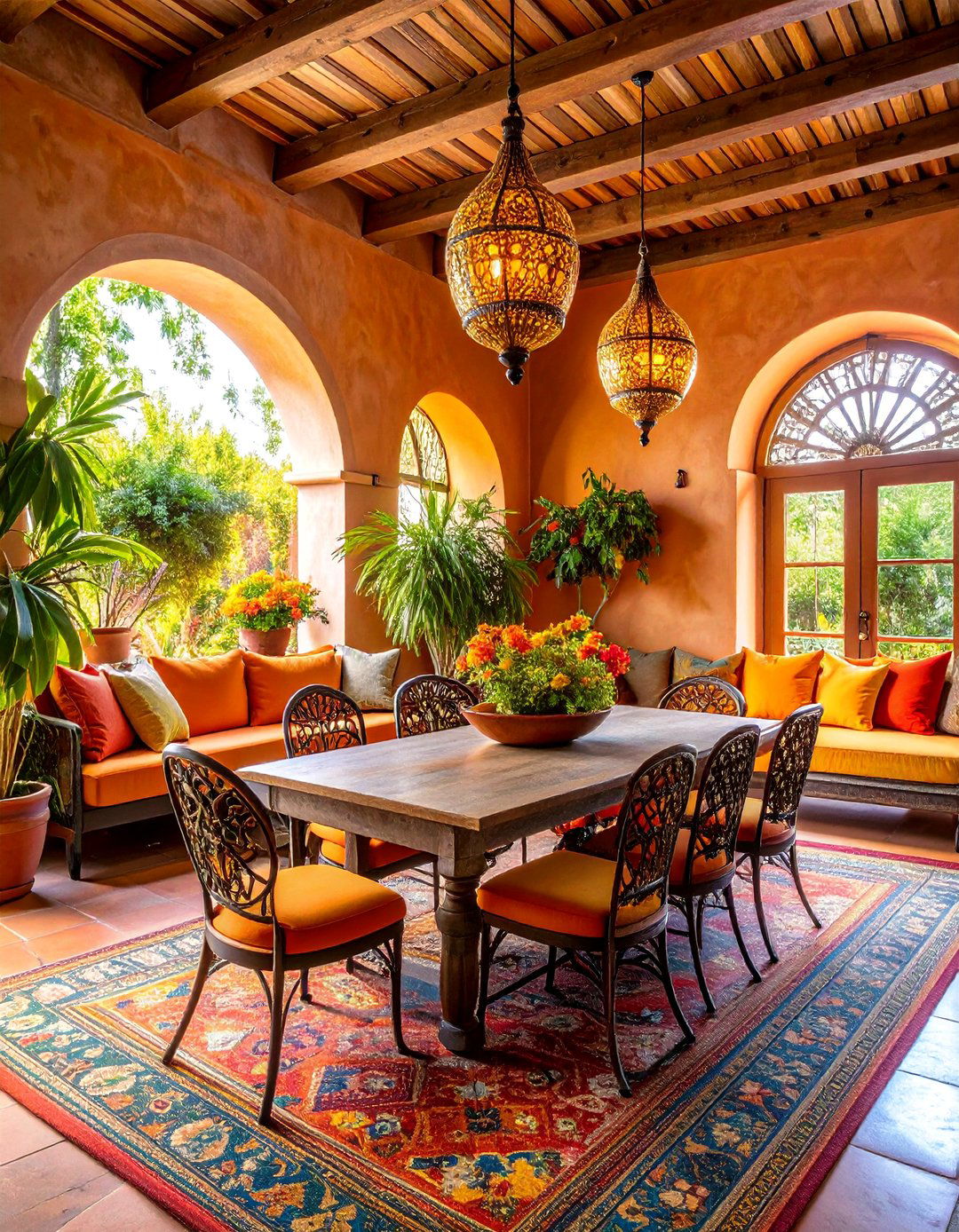 Mediterranean Living Room Dining Room Combo with Warm Earth Tones - 25 Living Room Dining Room Combos