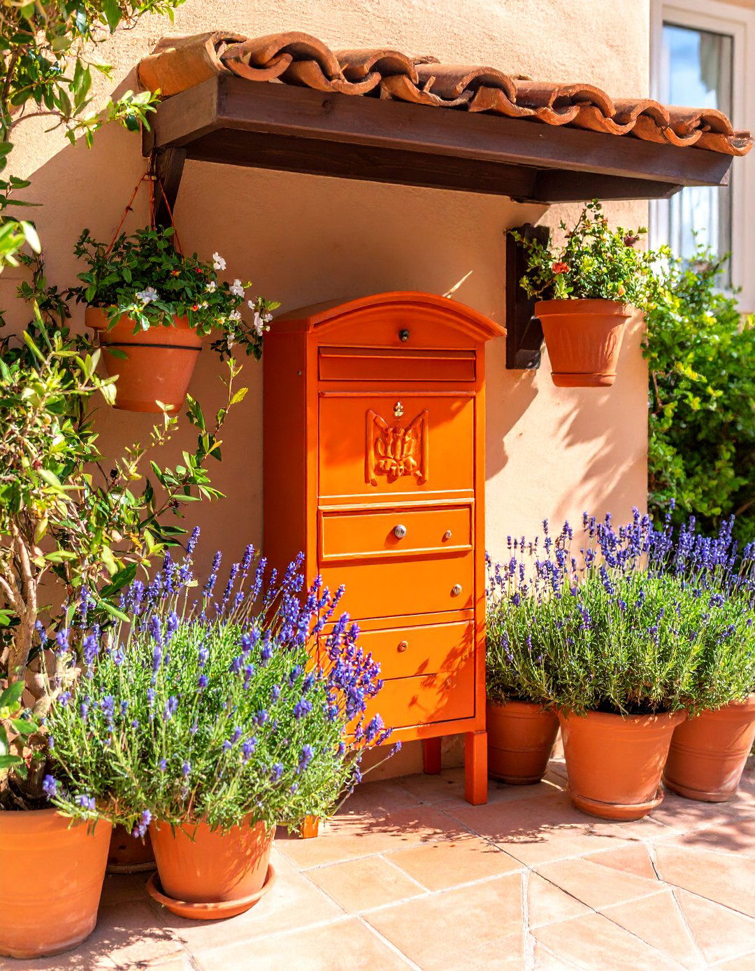 Mediterranean Mailbox with Terracotta and Herb Garden - 25 Mailbox Decor Ideas
