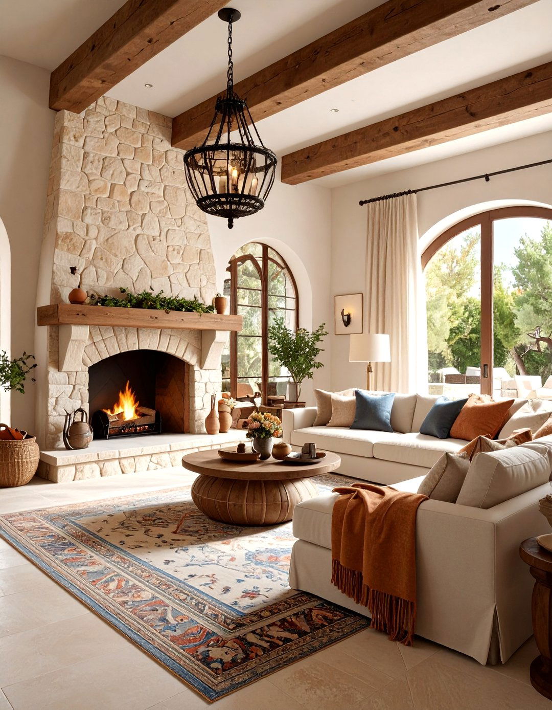 Mediterranean Mansion Living Room with Terracotta and Natural Stone - 25 Mansion Living Room Ideas