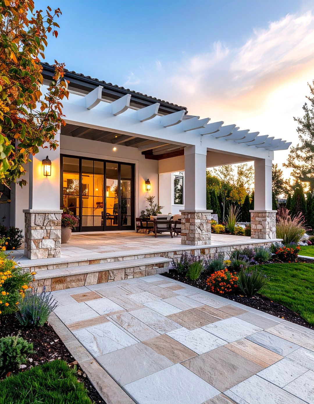 Mediterranean Modern Porch with Natural Stone - 25 Modern Front Porch Ideas