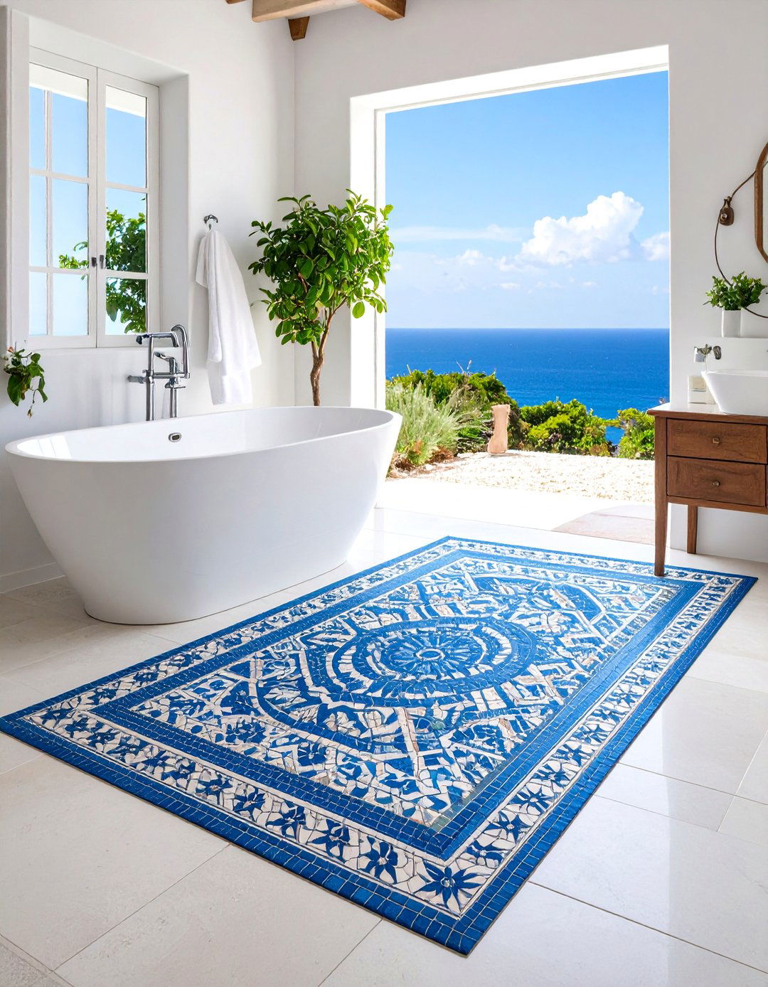 Mediterranean Mosaic Tile Rug - 25 Bathroom Rug Ideas
