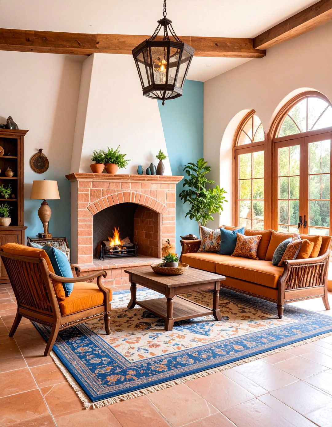 Mediterranean Office with Terra Cotta Tile Fireplace - 25 Home Office With Fireplace Ideas