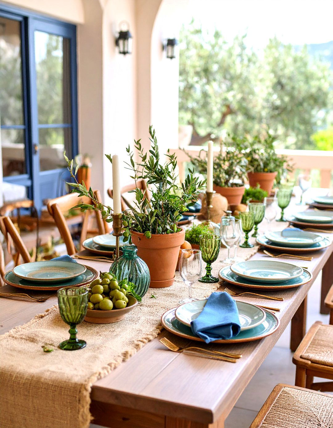 Mediterranean Olive Branch and Herb Garden Display - 25 Wedding Table Decoration Ideas