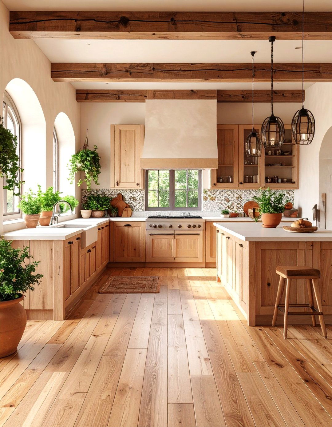 Mediterranean Olive Wood Kitchen with Warm Earth Tones - 25 Kitchens With Wood Floors
