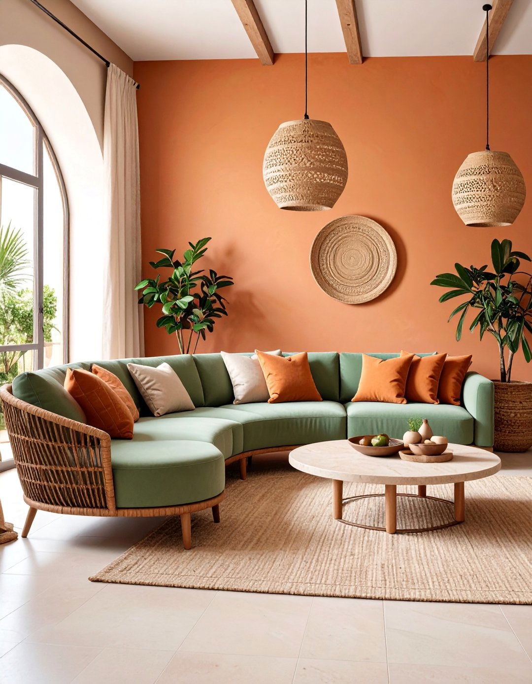 Mediterranean Pastel Terracotta and Sage Courtyard - 25 Pastel Living Room Ideas