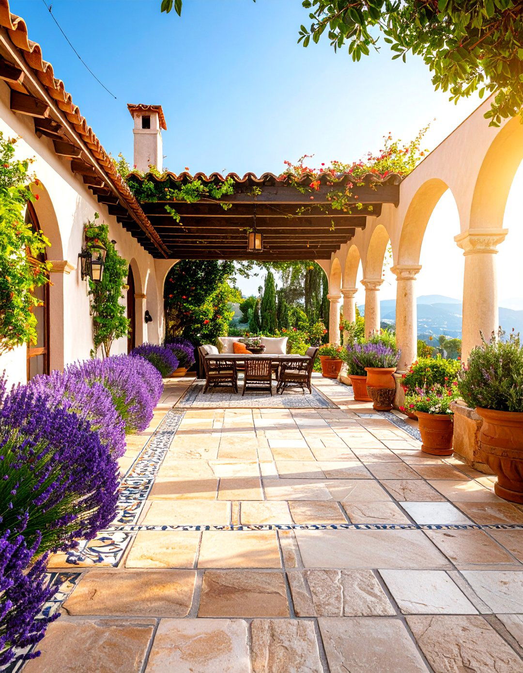 Mediterranean Paver Patio with Terra Cotta Accents - 25 Paver Patio Ideas
